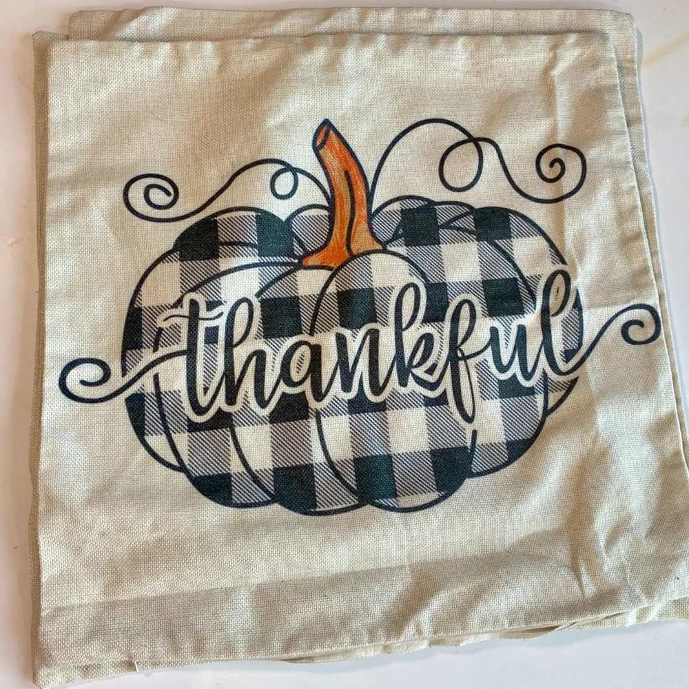 Set of 4 Fall Decorative Pillow Covers 17” Buffalo Check Thanksgiving Pumpkins